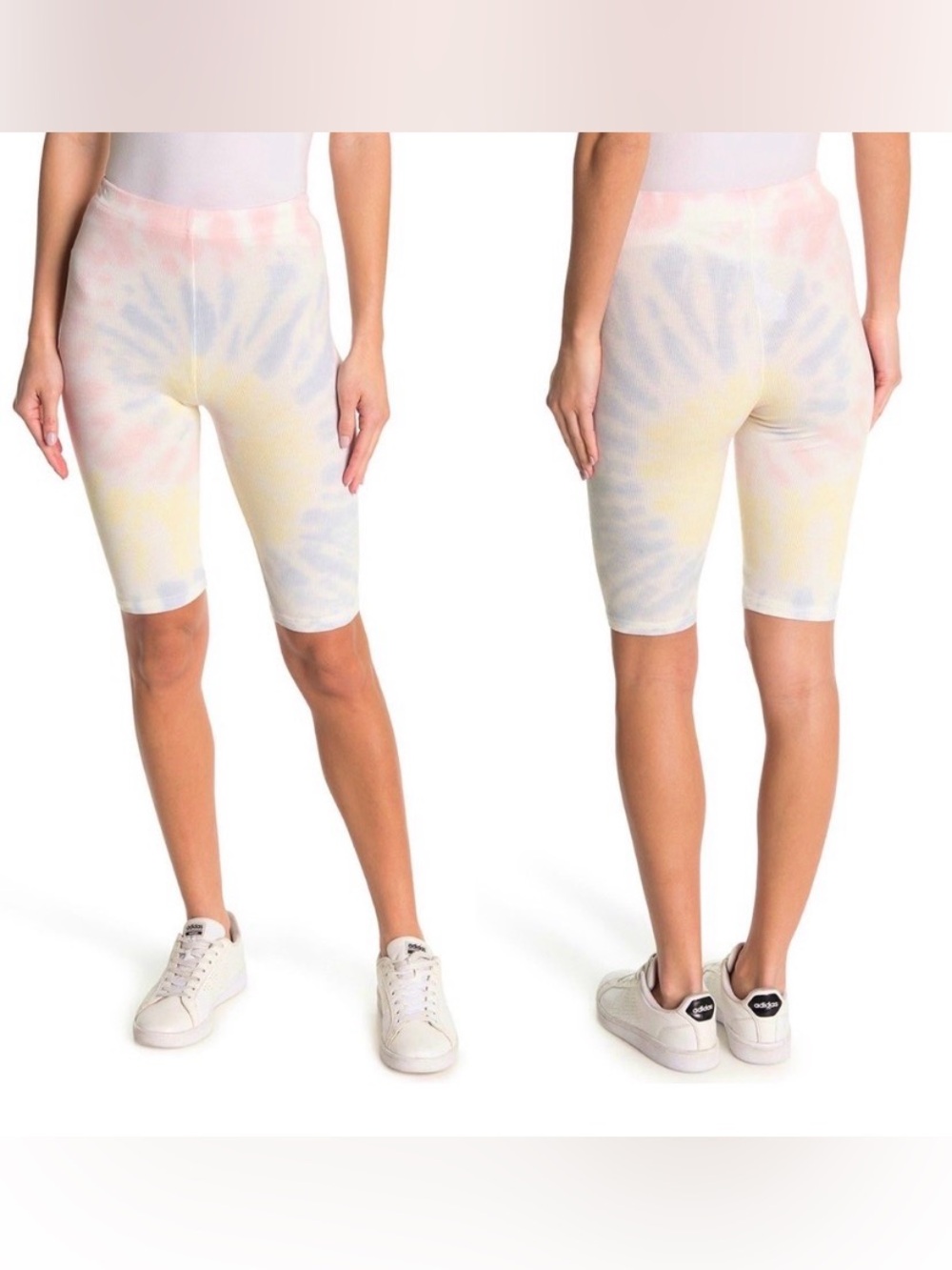 Elodie Bike Short Rib Tie Dye Pink Blue Ivory Lounge Casual Crop Athletic